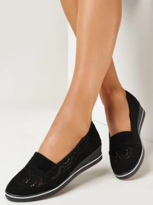 Czarne Ażurowe Tenisówki na Niskim Koturnie Nernirya