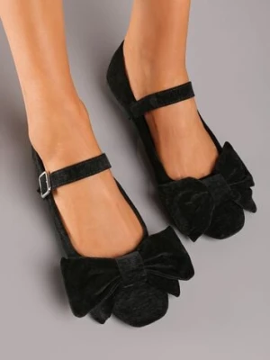 Czarne Balerinki na Płaskiej Podeszwie na Sprzączkę Ozdobione Kokardą Sailora