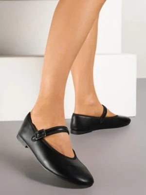 Czarne Balerinki Vices w Stylu Mary Jane z Paskiem ze Sprzączką Cesirra