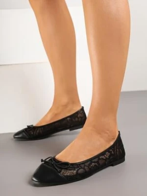 Czarne Balerinki Vices z Koronki Zdobione Kokardką Desanise