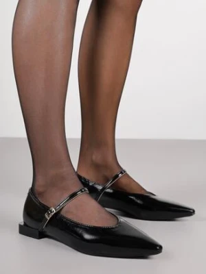 Czarne Balerinki Vices z Paskiem z Klamerką i Skórzaną Wkładką Quane