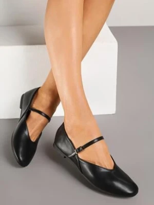 Czarne Balerinki Vices z Paskiem z Klamerką Zdobione Przeszyciem Desilita