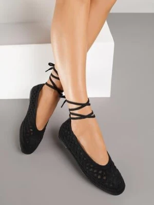 Czarne Balerinki Vices z Plecionki z Wiązaniem Wokół Kostki Ertelia