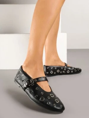 Czarne Balerinki w Metalowe Okręgi ze Sprzączką Lialitte c'm paris