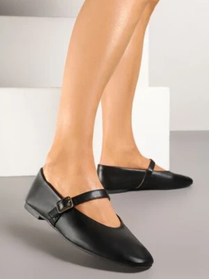 Czarne Balerinki w Stylu Mary Jane z Klamerką Leniffia cink me