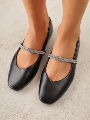 Czarne Balerinki w Stylu Mary Jane z Paskiem z Cyrkoniami Cireris l.day