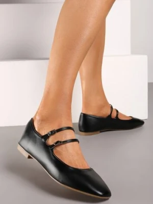 Czarne Balerinki z Cienkimi Paskami na Sprzączki Lumeria