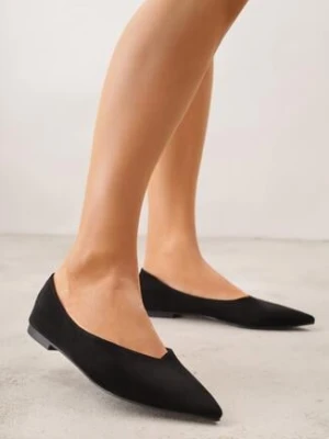 Czarne Balerinki z Imitacji Zamszu z Noskiem w Szpic Egynome