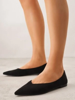 Czarne Balerinki z Imitacji Zamszu ze Szpiczastym Noskiem Melikel