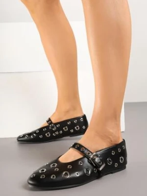 Czarne Balerinki z Metalicznymi Aplikacjami i Sprzączką Liavia c'm paris