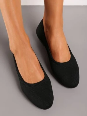 Czarne Balerinki z Okrągłym Noskiem i Materiałową Cholewką Mililena
