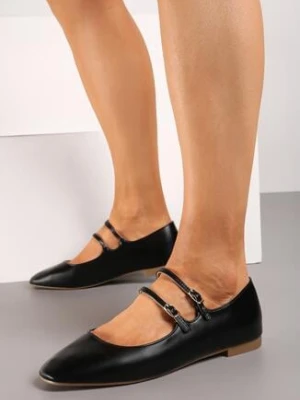 Czarne Balerinki ze Ściętym Noskiem i Sprzączkami Kimeria