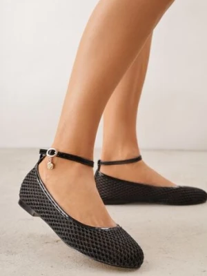 Czarne Balerinki ze Skórzaną Wkładką i Metaliczną Ozdobą Dorialori goodin