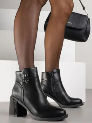 Czarne Basicowe Botki do Kostki VICES na Słupkowym Obcasie Naleasa