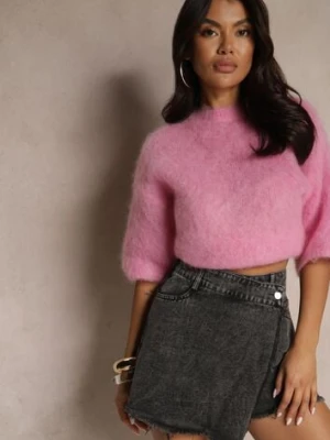 Czarne Bawełniane Jeansowe Spódnico-Spodenki High Waist o Asymetrycznym Kroju Alwiwi elsa.m by may