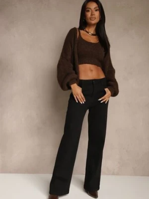 Czarne Bawełniane Jeansy High Waist z Szerokimi Nogawkami Leetie