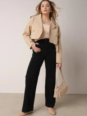 Czarne Bawełniane Jeansy o Szerokim Kroju z Wysokim Stanem Nethea