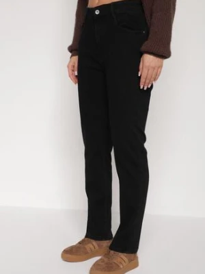 Czarne Bawełniane Jeansy Skinny z Regularnym Stanem Sewnela