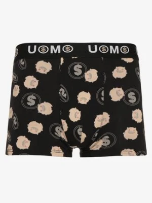 Czarne Bawełniane Majtki Bokserki z Napisem i Szeroką Gumką Nelicia