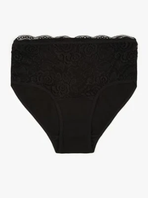 Czarne Bawełniane Majtki Figi z Koronkowymi Zdobieniami Idissa