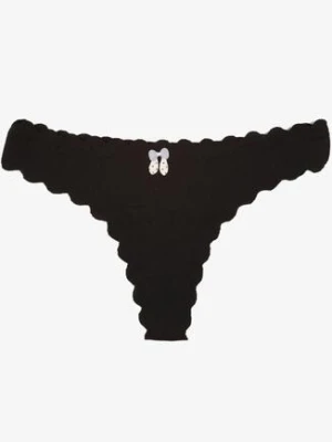 Czarne Bawełniane Majtki Stringi z Prążkowanej Tkaniny Eziane