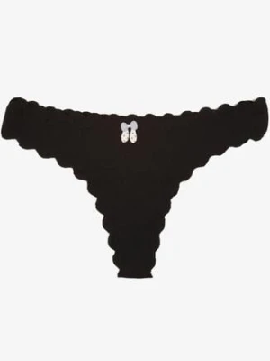 Czarne Bawełniane Majtki Stringi z Prążkowanej Tkaniny Eziane
