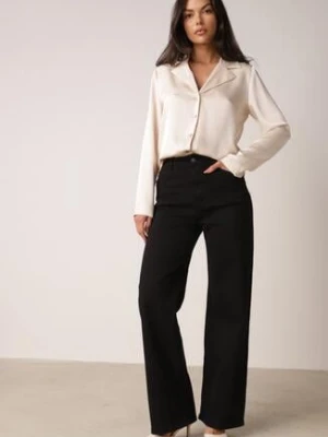 Czarne Bawełniane Spodnie Wide Leg z Wysokim Stanem Genime