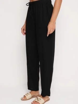 Czarne Bawełniane Spodnie z Gumką w Talii i Prostymi Nogawkami Olalla rosa