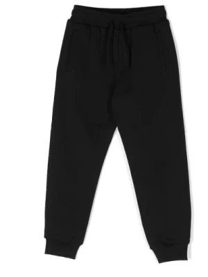 Czarne bawełniane spodnie z haftowanym logo Dolce & Gabbana