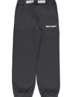 Czarne Bawełniane Spodnie z Paskiem z Logo Palm Angels