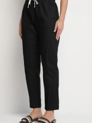 Czarne Bawełniane Spodnie z Wiązaniem Feltebia h&s