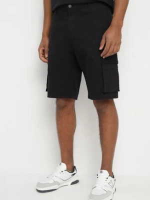 Czarne Bawełniane Szorty Cargo z Bocznymi Kieszeniami Vikiitae