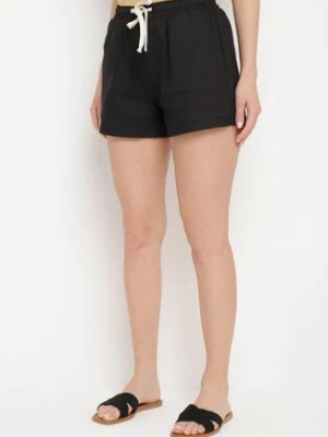 Czarne Bawełniane Szorty z Gumką w Pasie Timaolle