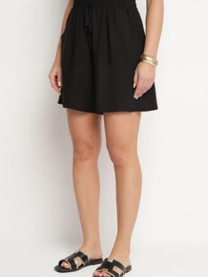 Czarne Bawełniane Szorty z Wysokim Stanem i Wiązaniem Zenmio defox