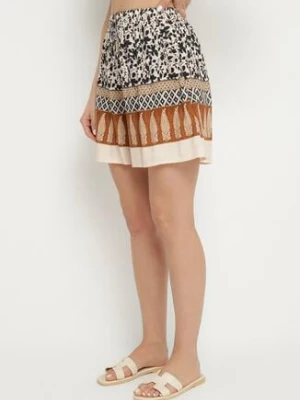 Czarno-Beżowe Bawełniane Szorty z Wysokim Stanem w Kwiaty Kolessa defox