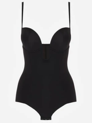 Czarne Bieliźniane Body Modelujące z Wyciętym Dekoltem Theloria
