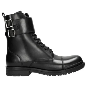 Czarne męskie bikery za kostke ze skóry licowej 24034-51 Wojas