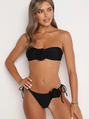 Czarne Bikini 3-Częściowe Stanik Wiązany przy Szyi Majtki z Wiązaniami i Pareo Irisanne