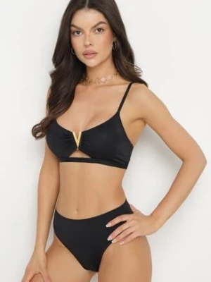 Czarne Bikini Biustonosz z Metaliczną Ozdobą i Majtki Figi Kinirela