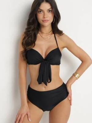Czarne Bikini Biustonosz z Ozdobnym Wiązaniem i Majtki Figi Fevonellea