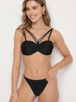 Czarne Bikini Biustonosz z Ozdobnymi Paskami i Figi Fadeleine