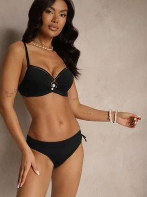 Czarne Bikini Majtki Figi z Regulacją i Biustonosz z Ozdobą Natrissa swest