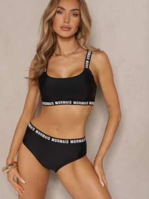 Czarne Bikini Majtki Typu Figi i Sportowa Góra Ozdobione Napisami Nevoneira