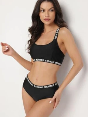 Czarne Bikini Sportowa Góra i Majtki Typu Figi z Napisami Nevianea