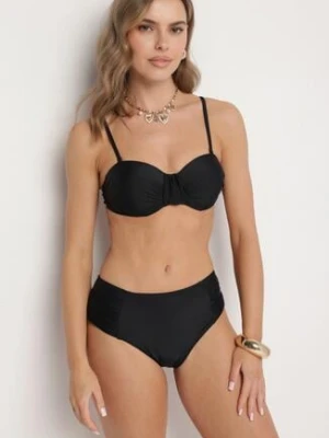 Czarne Bikini Usztywniany Biustonosz i Figi Ozdobione Marszczeniem Eretelli rosse line