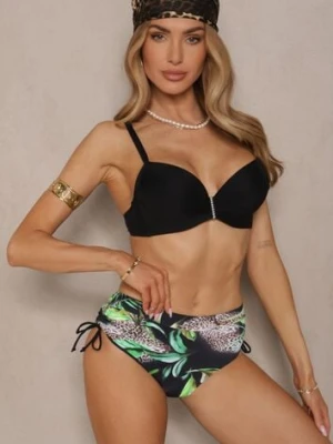 Czarne Bikini z Motywem Roślinnym Biustonosz i Majtki Figi ze Ściągaczami Sadorene swest