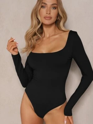Czarne Body Longsleeve o Dopasowanym Kroju z Kwadratowym Dekoltem Sesadiel elsa.m by may