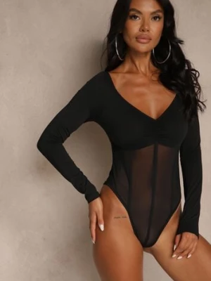 Czarne Body Vices o Fasonie Longsleeve z Dekoltem w Kształcie V Asstre
