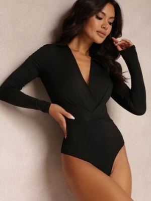 Czarne Kopertowe Body Longsleeve z Wiskozą Wintersong by swan