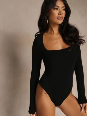 Czarne Body z Wiskozą i Bawełną Ozdobione Kwadratowym Dekoltem Amerrise elsa.m by may